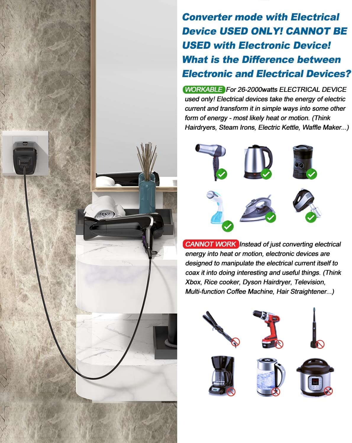 2000Watts Travel Adapter and Converter Combo Step Down Voltage