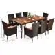 Costway 9PCS Patio Rattan Dining Set 8 Chairs Cushioned Acacia