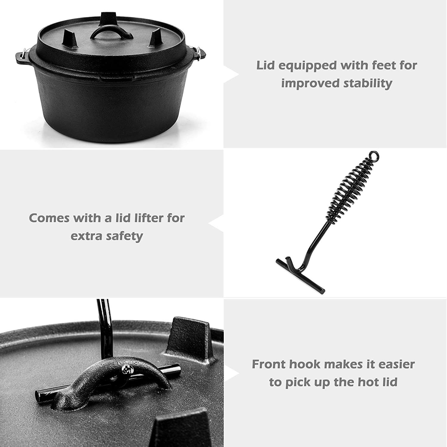 CO-Z 9 Quart Pre-Seasoned Cast Iron Dutch Oven with Lid and Lid