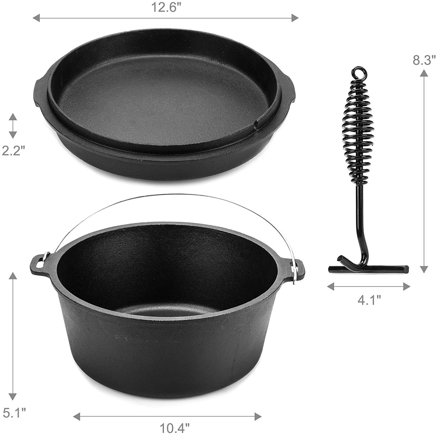 CO-Z 9 Quart Pre-Seasoned Cast Iron Dutch Oven with Lid and Lid