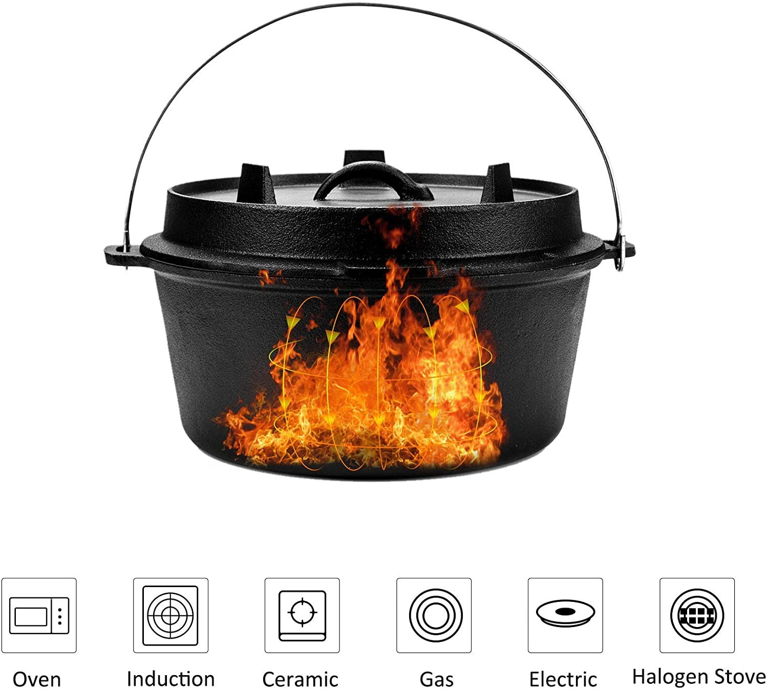 CO-Z 9 Quart Pre-Seasoned Cast Iron Dutch Oven with Lid and Lid
