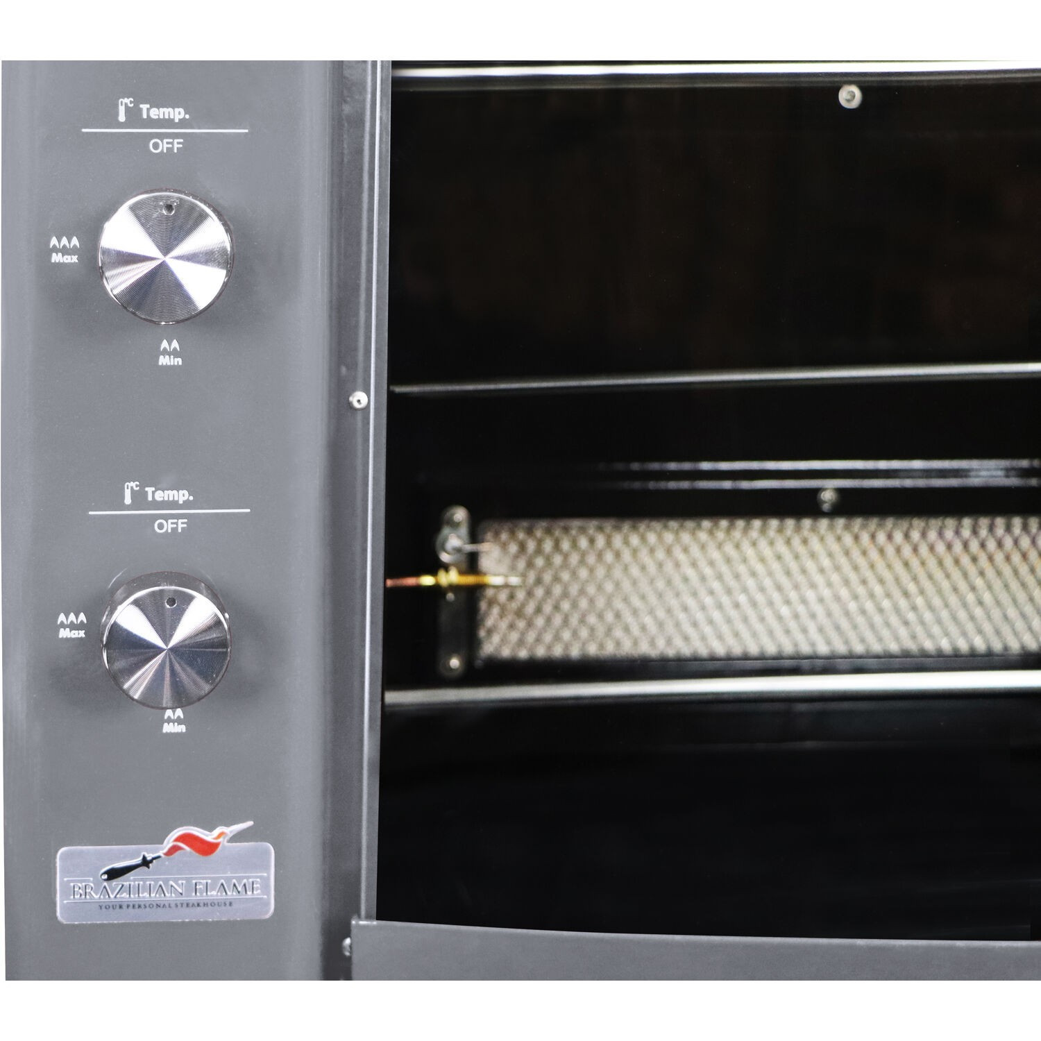 Brazilian Flame Gas Rotisserie Grill with 5 Skewers and Upper